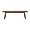 Mid-century modern wooden bench with slatted seat and angled legs for stylish home decor.