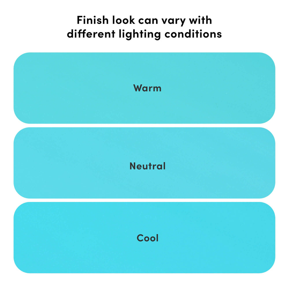 Color finish variations under different lighting conditions: warm, neutral, cool.