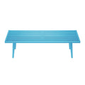 Modern blue slatted bench with minimalist design.