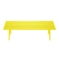 Yellow modern slatted bench on white background.