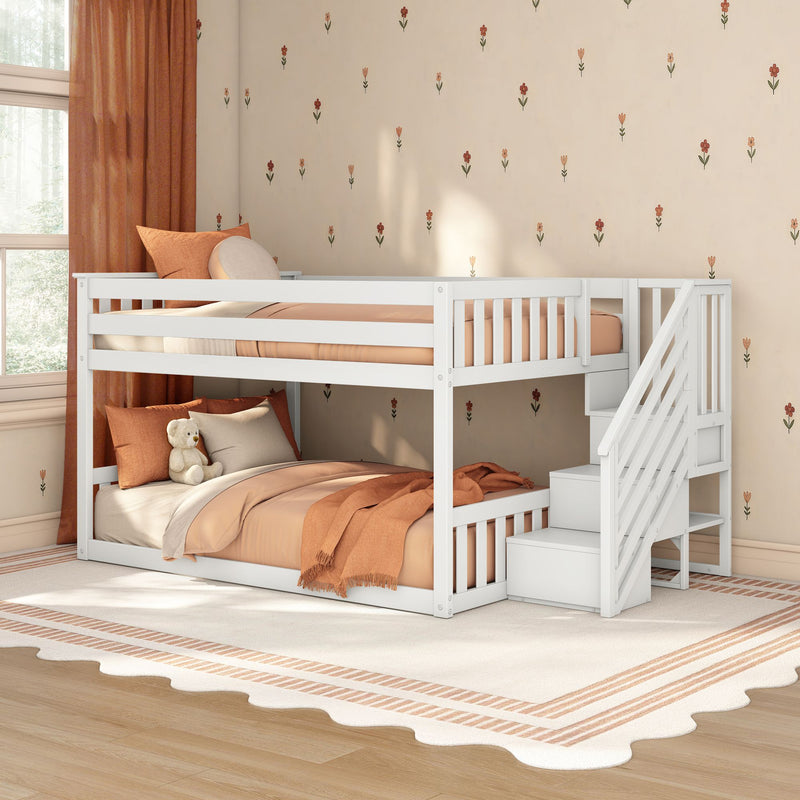 Full Over Full Low Bunk Bed With Stairs
