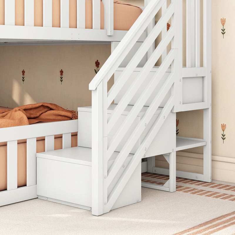 Full Over Full Low Bunk Bed With Stairs