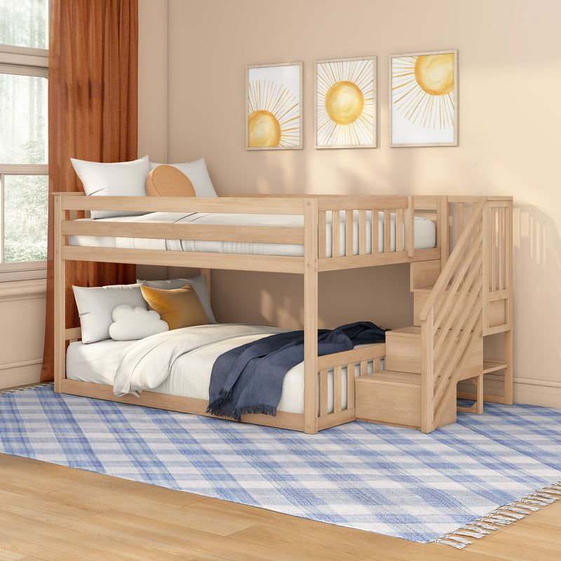Full Over Full Low Bunk Bed With Stairs