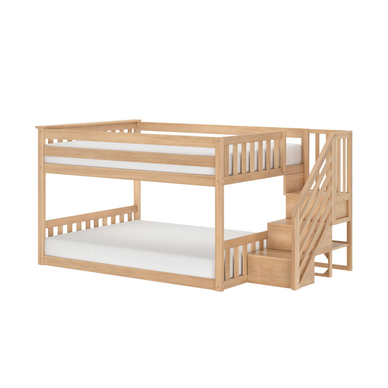 Full Over Full Low Bunk Bed With Stairs