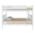 White wooden bunk bed with ladder and safety rails and beige textured bedding — space-saving kids bedroom furniture in modern farmhouse style