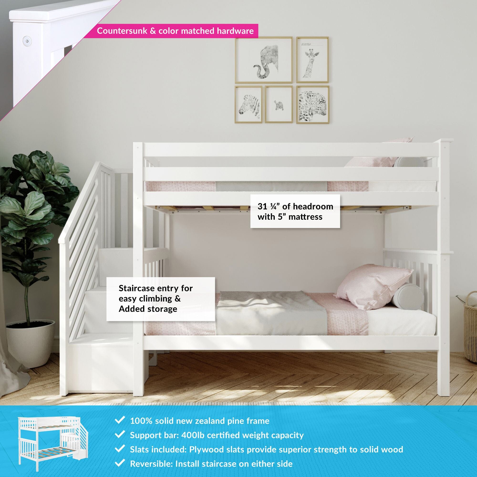 Twin Over Twin Bunk Bed With Stairs - Thumbnail 3
