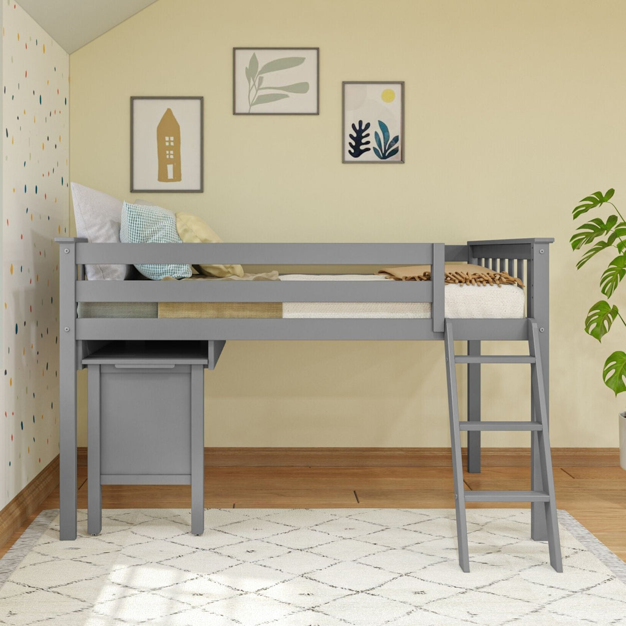 185212-121 : Loft Beds Twin-Size Low Loft with Pull-Out Desk, Grey