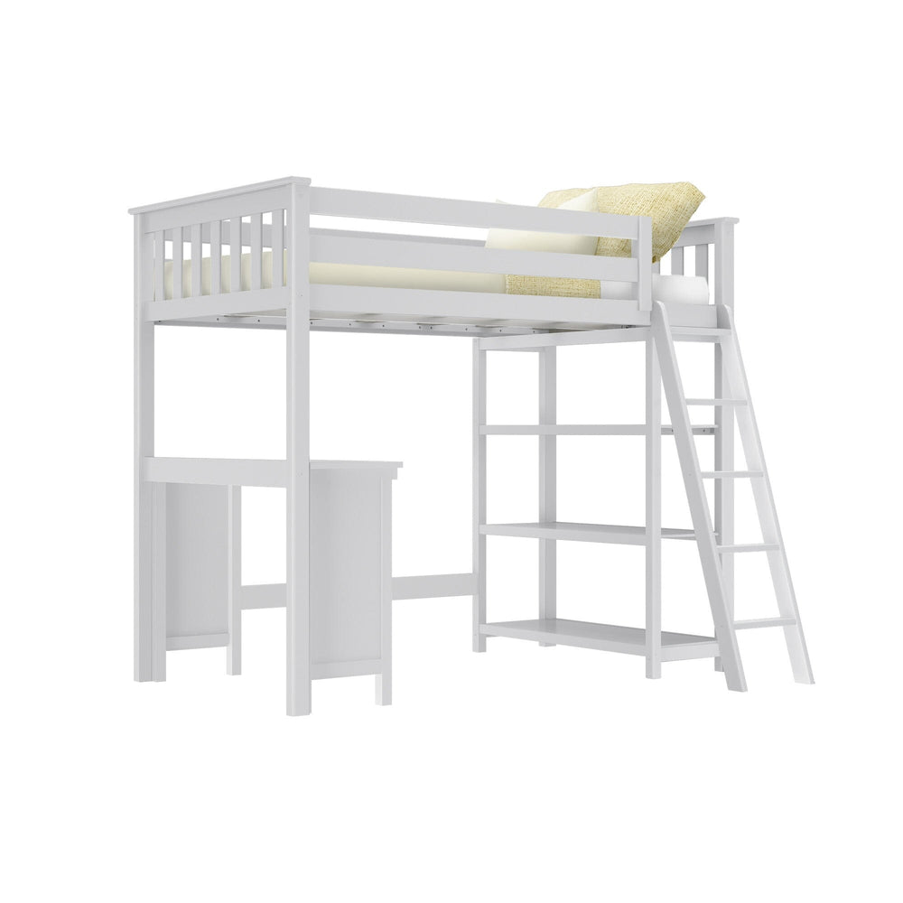 185218-002 : Loft Beds Twin-Size High Loft Bed With Bookcase & Desk, White