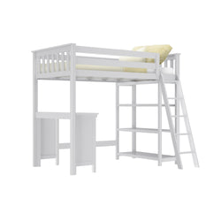 185218-002 : Loft Beds Twin-Size High Loft Bed with Bookcase and Desk, White