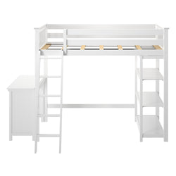 185218-002 : Loft Beds Twin-Size High Loft Bed with Bookcase and Desk, White