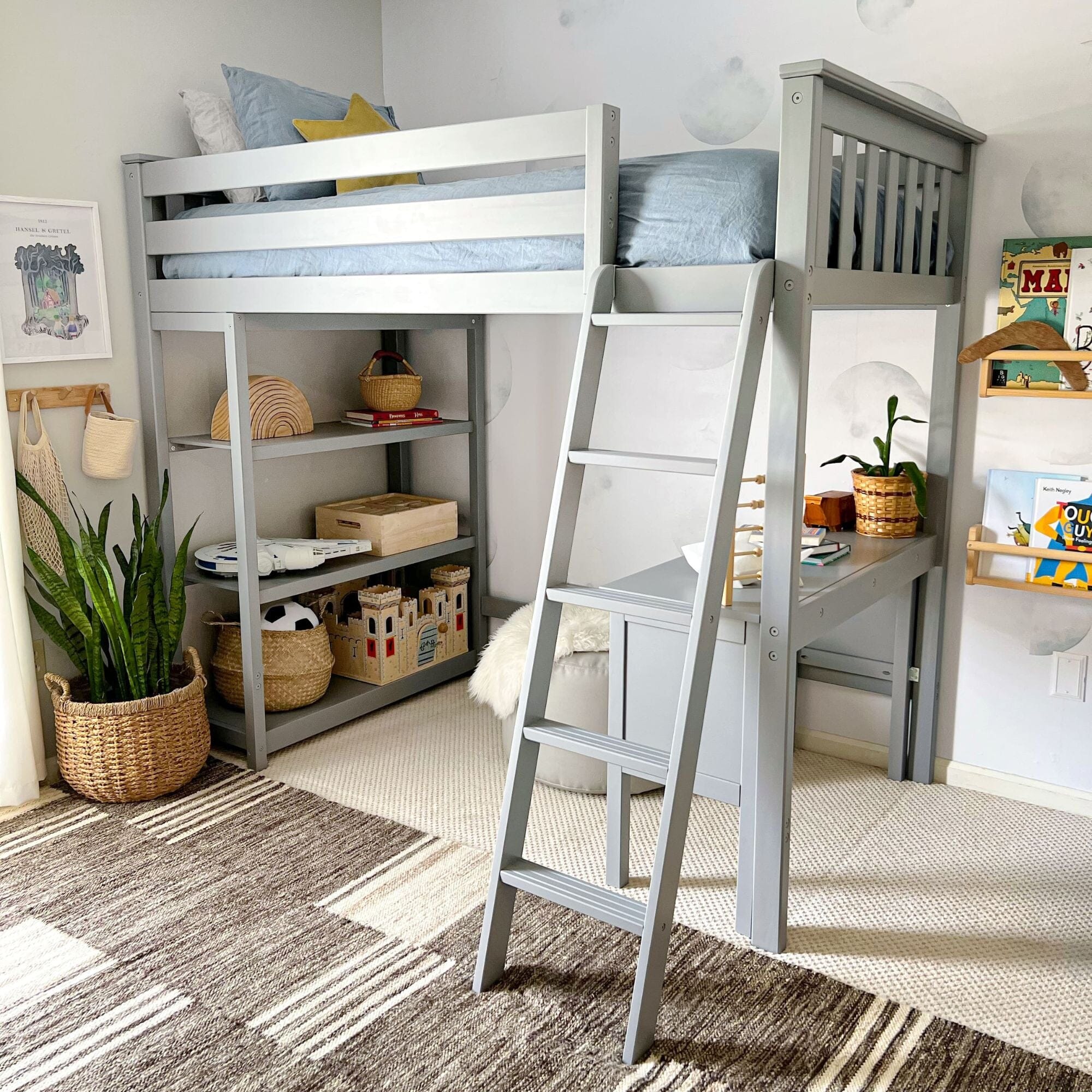 Loft bed with desk deals and bookcase