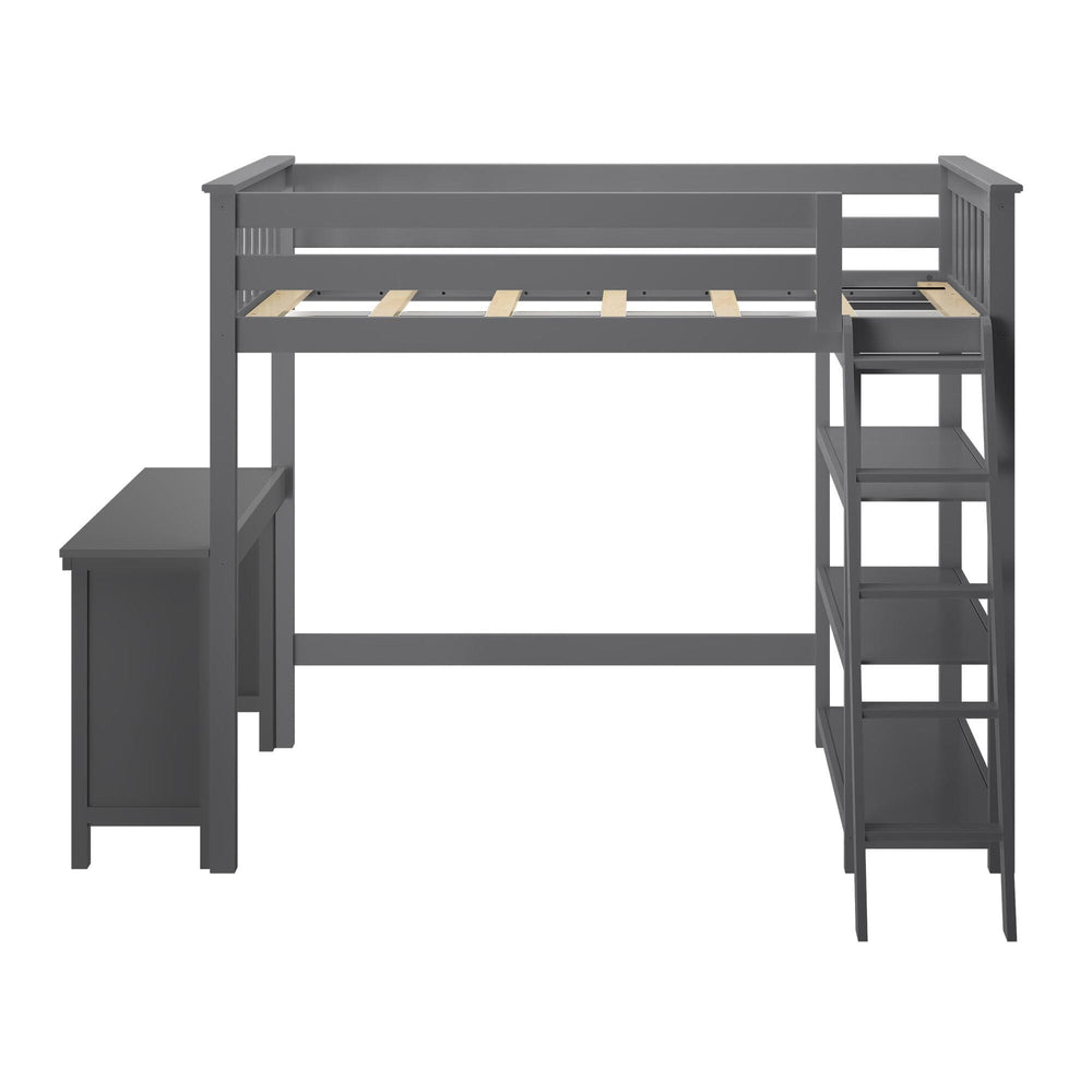 185218-121 : Loft Beds Twin-Size High Loft Bed With Bookcase & Desk, Grey