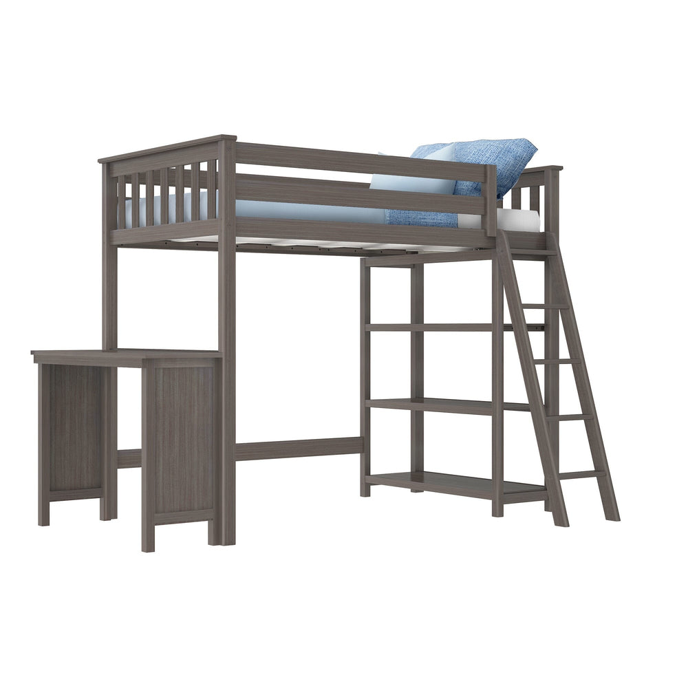 185218-151 : Loft Beds Twin-Size High Loft Bed With Bookcase & Desk, Clay