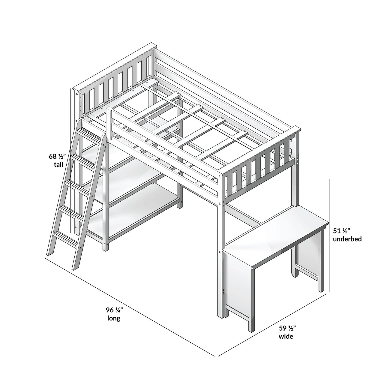 185218-151 : Loft Beds Twin-Size High Loft Bed with Bookcase and Desk, Clay