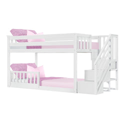 185220002109 : Bunk Beds Low Bunk With Stairs & Single Guard Rail, White