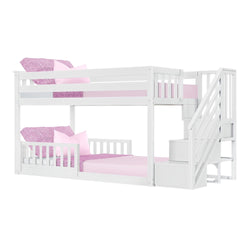 185220002209 : Bunk Beds Low Bunk With Stairs & Two Guard Rails, White