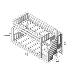 185220002309 : Bunk Beds Low Bunk with Stairs and Three Guard Rails, White
