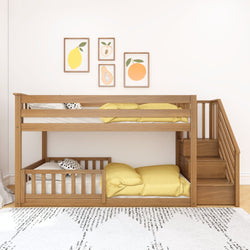 185220007209 : Bunk Beds Low Bunk with Stairs and Two Guard Rails, Pecan