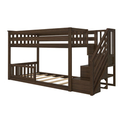 185220008109 : Bunk Beds Low Bunk With Stairs & Single Guard Rail, Walnut