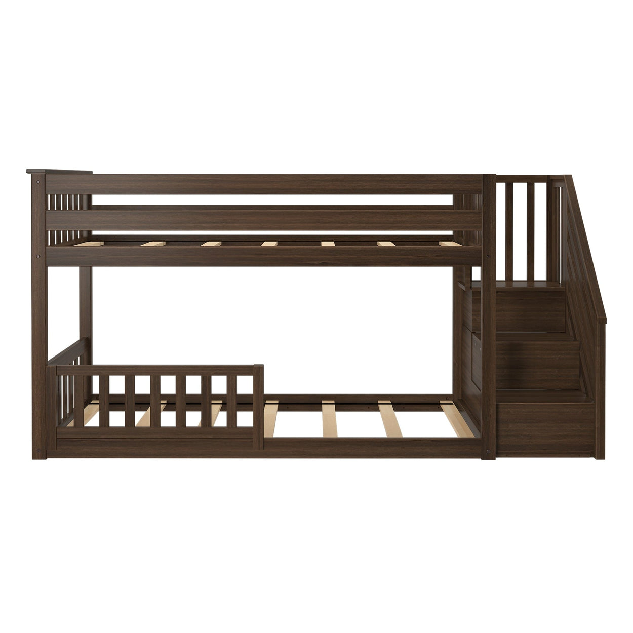 185220008109 : Bunk Beds Low Bunk with Stairs and Single Guard Rail, Walnut