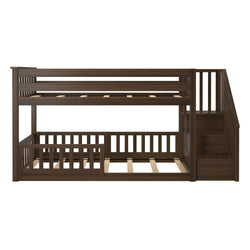 185220008309 : Bunk Beds Low Bunk with Stairs and Three Guard Rails, Walnut