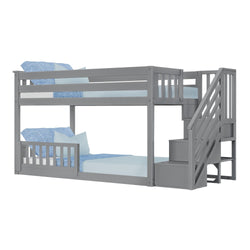 185220121109 : Bunk Beds Low Bunk With Stairs & Single Guard Rail, Grey