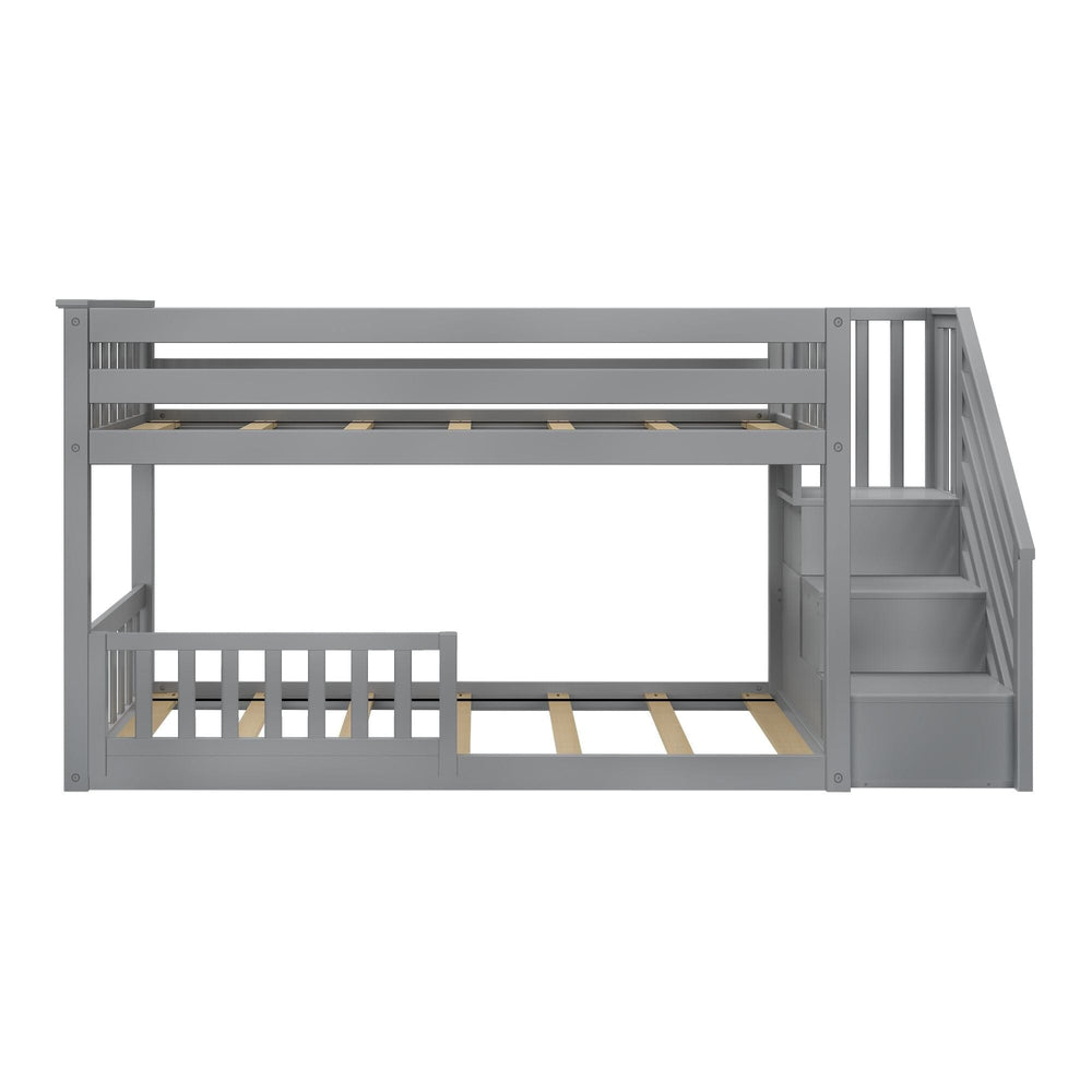 185220121109 : Bunk Beds Low Bunk With Stairs & Single Guard Rail, Grey