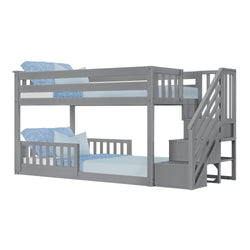 185220121209 : Bunk Beds Low Bunk with Stairs and Two Guard Rails, Grey