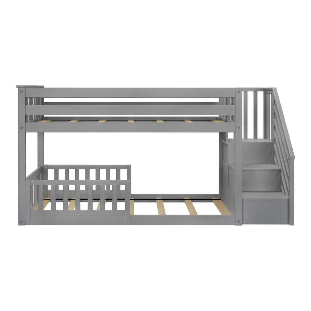 185220121209 : Bunk Beds Low Bunk With Stairs & Two Guard Rails, Grey