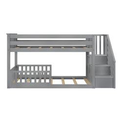 185220121209 : Bunk Beds Low Bunk With Stairs & Two Guard Rails, Grey