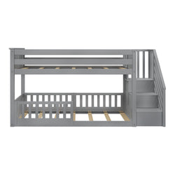 185220121309 : Bunk Beds Low Bunk With Stairs & Three Guard Rails, Grey