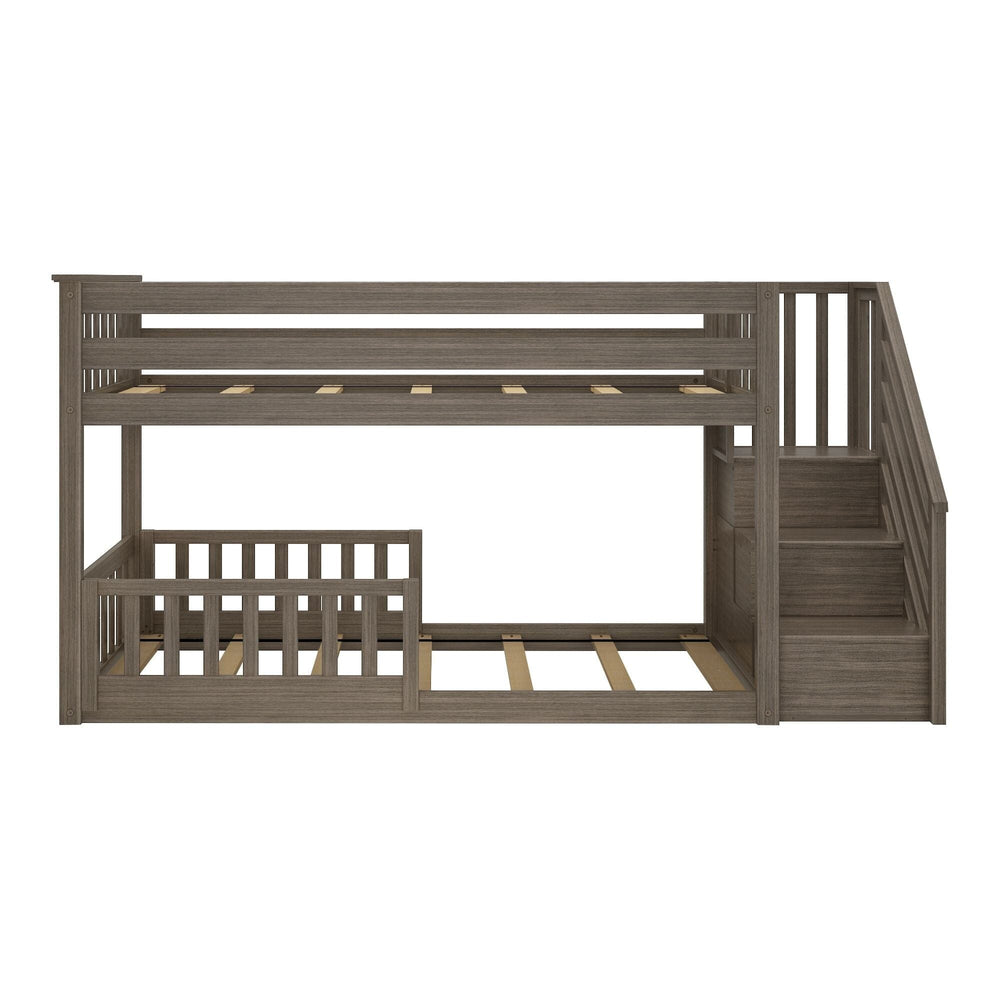 185220151209 : Bunk Beds Low Bunk With Stairs & Two Guard Rails, Clay