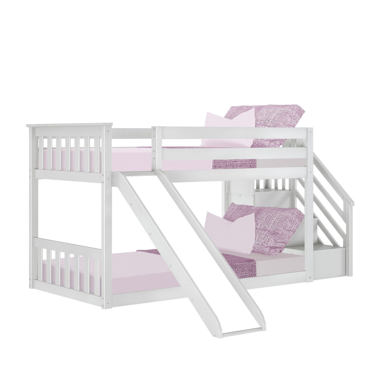 185221-002 : Bunk Beds Low Bunk w/ Staircase Bunk with Slide, White