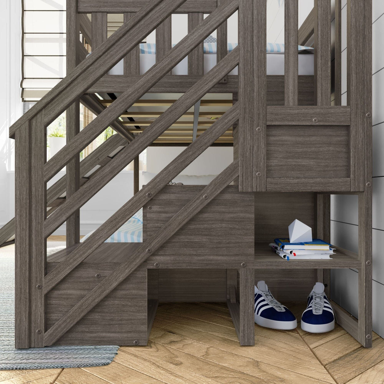 185221-151 : Bunk Beds Low Bunk Bed with Stairs + Slide , Clay