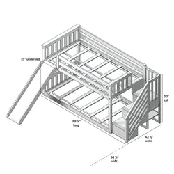 185221-151 : Bunk Beds Low Bunk Bed with Stairs + Slide , Clay