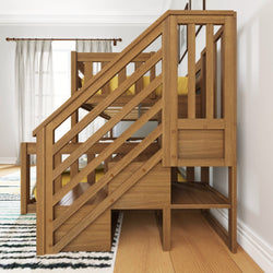 185223-007 : Bunk Beds Twin over Full Low Bunk with Staircase, Pecan