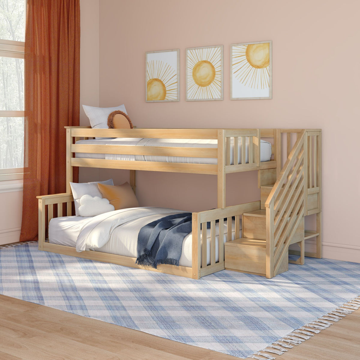 max & lily twin over twin low bunk bed white Twin Over Full Low Bunk Bed With Stairs