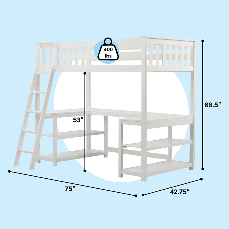 Twin Loft Bed With Wraparound Desk & Shelves