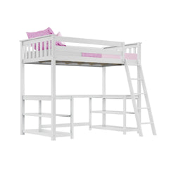 185227-002 : Storage & Study Loft Beds Twin-Size High Loft Bed With Wraparound Desk & Shelves, White