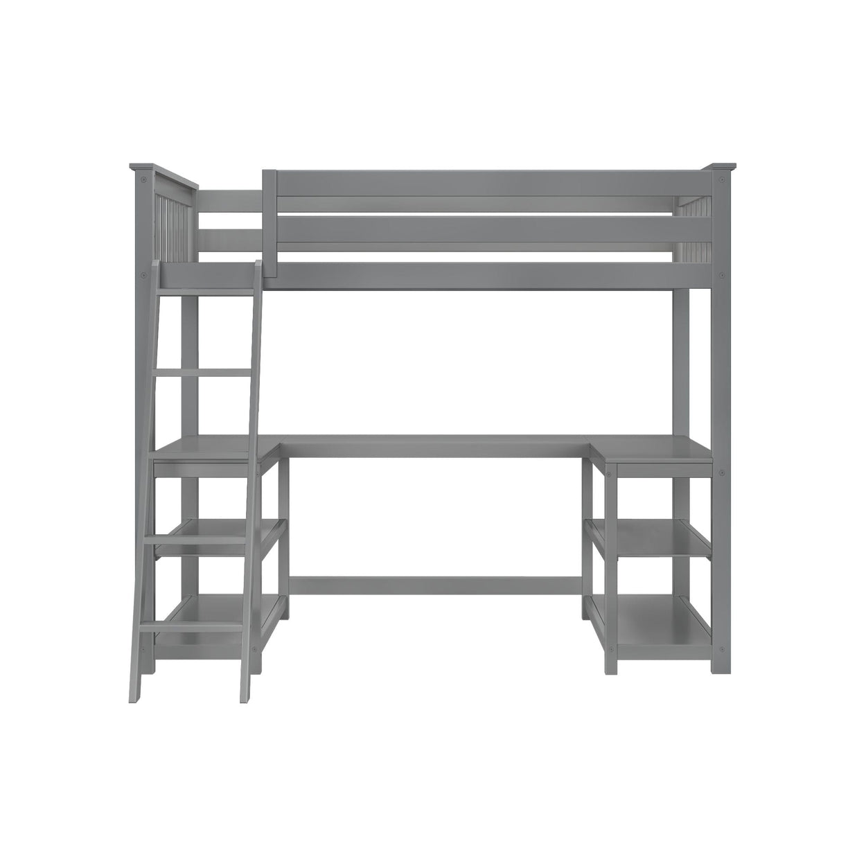 185227-121 : Storage & Study Loft Beds Twin-Size High Loft Bed with Wraparound Desk & Shelves, Grey