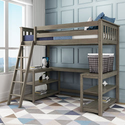 185227-151 : Storage & Study Loft Beds Twin-Size High Loft Bed with Wraparound Desk & Shelves, Clay