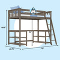 Twin wooden loft bed with ladder and built-in storage shelves, space-saving twin loft bunk design with 400 lb weight capacity, dimensions 75 in L x 42.75 in W x 68.5 in H