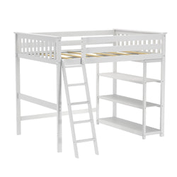 185247-002 : Storage & Study Loft Beds Full-Size High Loft Bed with Bookcase, White