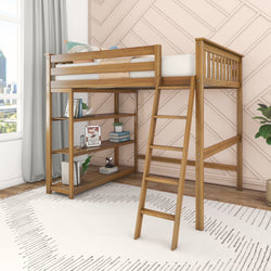 185247-007 : Storage & Study Loft Beds Full-Size High Loft Bed With Bookcase, Pecan