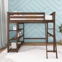 185247-008 : Storage & Study Loft Beds Full-Size High Loft Bed with Bookcase, Walnut
