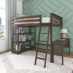 185248-151 : Storage & Study Loft Beds Full-Size High Loft Bed with Bookcase and Desk, Clay