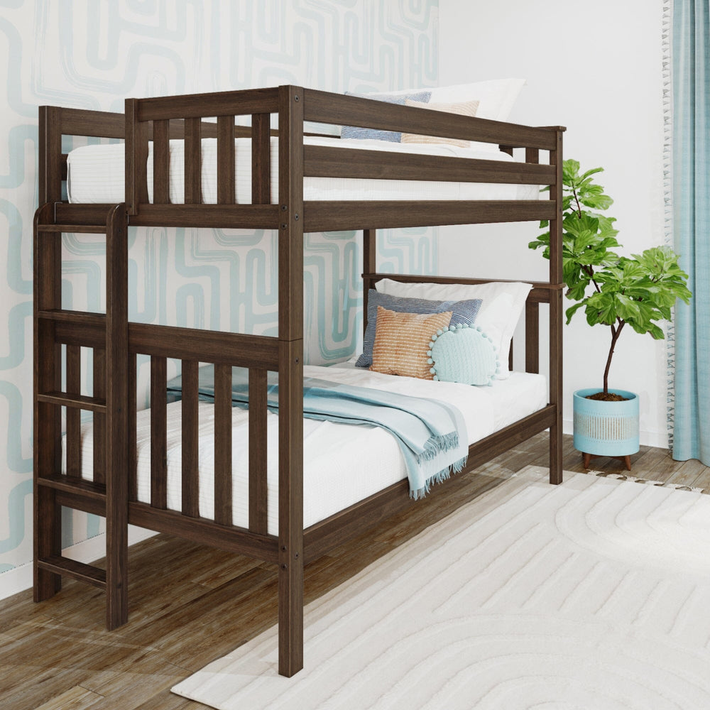 185305-008 : Bunk Beds Twin Over Twin Bunk Bed With Ladder on End, Walnut