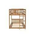 Natural wood bunk bed frame with ladder, guard rails and slatted mattress supports, sturdy minimalist children's bunk bed