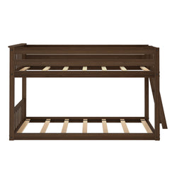 185320-008 : Bunk Beds Twin Over Twin Low Bunk Bed With Ladder on End, Walnut