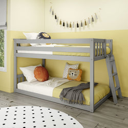 185320-121 : Bunk Beds Twin Over Twin Low Bunk Bed With Ladder on End, Grey